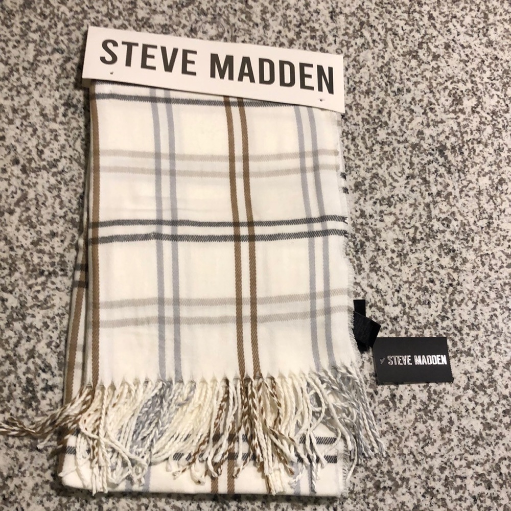 Steve Madden scarf white cream brown gray New